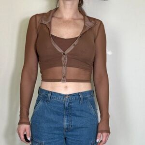 Hollister brown mesh longsleeve top size small